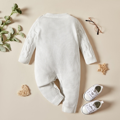 Sweet Cute Knitted Openwork Long Sleeve Solid Color Baby Bodysuits