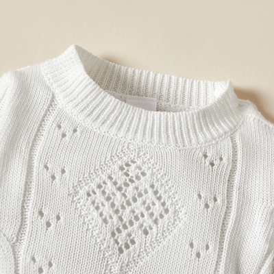 Sweet Cute Knitted Openwork Long Sleeve Solid Color Baby Bodysuits