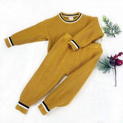 Unisex stripe knitted baby clothes set long sleeve knit baby girl sweater