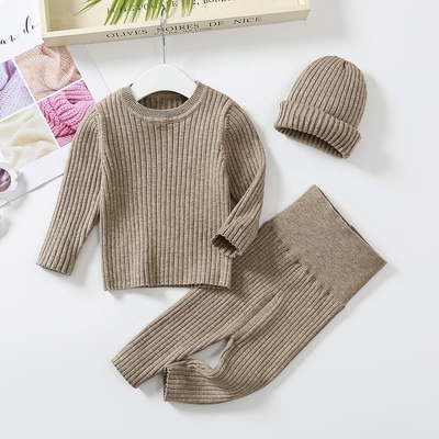 2023 Autumn Winter Knitted Sweater Baby Girls Boys Clothes set boy girl chunky crochet knit baby sweaters set with hat