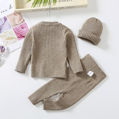 2023 Autumn Winter Knitted Sweater Baby Girls Boys Clothes set boy girl chunky crochet knit baby sweaters set with hat