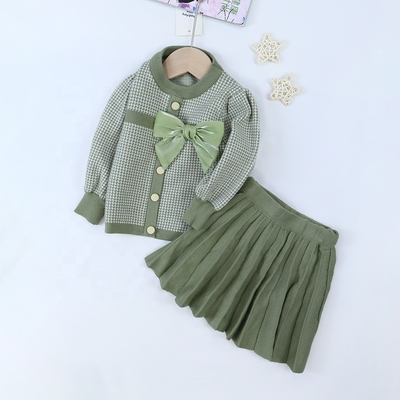New Style Kids Children Winter Clothing Set Knitting Cardigan Skirt Baby Girl Winter False Cardigan Sweater With Bow