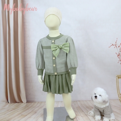 New Style Kids Children Winter Clothing Set Knitting Cardigan Skirt Baby Girl Winter False Cardigan Sweater With Bow