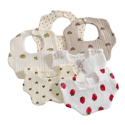 Custom Print Washable Cute Cartoon Floral 100% Cotton New Born Baby Drool Bibs