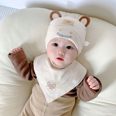 Ins Hot Sales 2-Piece Adjustable Stretchy Soft Bibs Turban Top Hats Caps Knot Newborn Cotton Baby Bib Beanie Hat