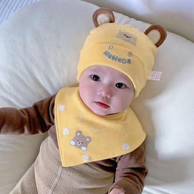 Ins Hot Sales 2-Piece Adjustable Stretchy Soft Bibs Turban Top Hats Caps Knot Newborn Cotton Baby Bib Beanie Hat
