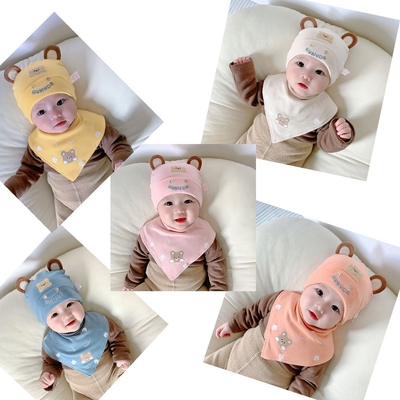 Ins Hot Sales 2-Piece Adjustable Stretchy Soft Bibs Turban Top Hats Caps Knot Newborn Cotton Baby Bib Beanie Hat