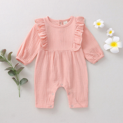 hot sale beige flutter sleeve muslin cute baby girls romper baby clothes