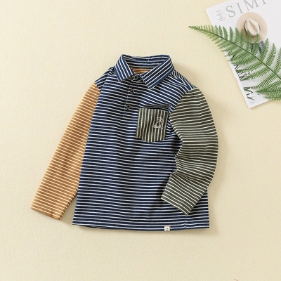 Wholesale baby boy clothing long sleeve 100% cotton polo t-shirt for kids baby stripe school uniform polo boys t-shirts