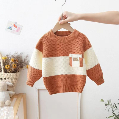 Winter Children Warm Wear Top with chest pocket Custom Design Chunky Knit Clothes Toddler Baby Sweater Baby boy clothes