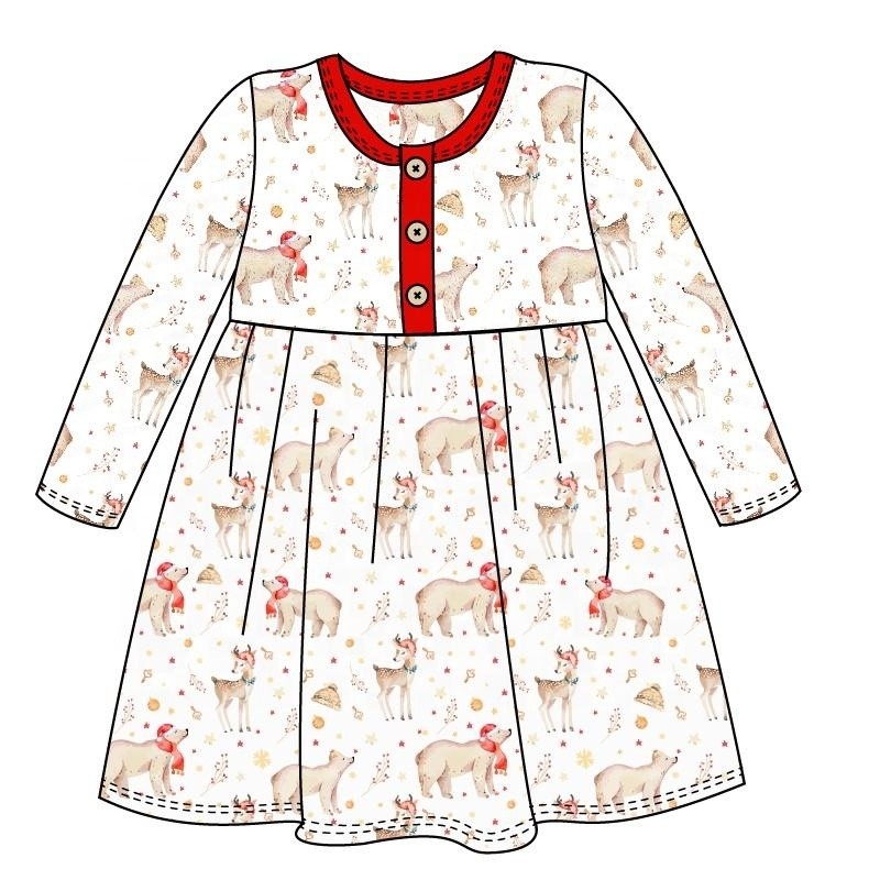 Christmas baby cotton printing dress outfits infant ruffle tops kids clothes sets girls clothing set