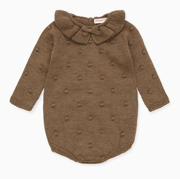 Antumn Winter Ruffle neck Long Sleeve Newborn Girls Organic Cotton Kids Infant Baby Knitted Sweater Romper