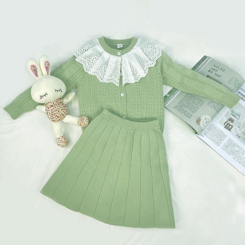 New Spring Fall Girl's Dress Sweater Suit For Little Girl Kids Children's Clothing Knitwear Top Skirt Two piece sweater dress